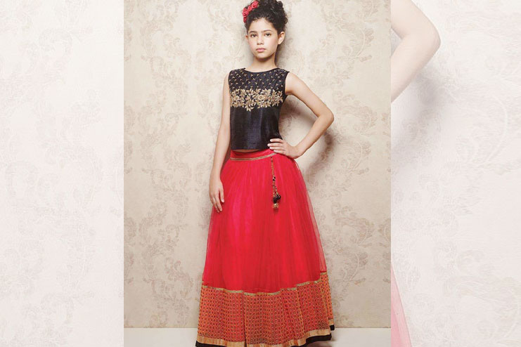 Red Embroidered Kids Lehenga Choli