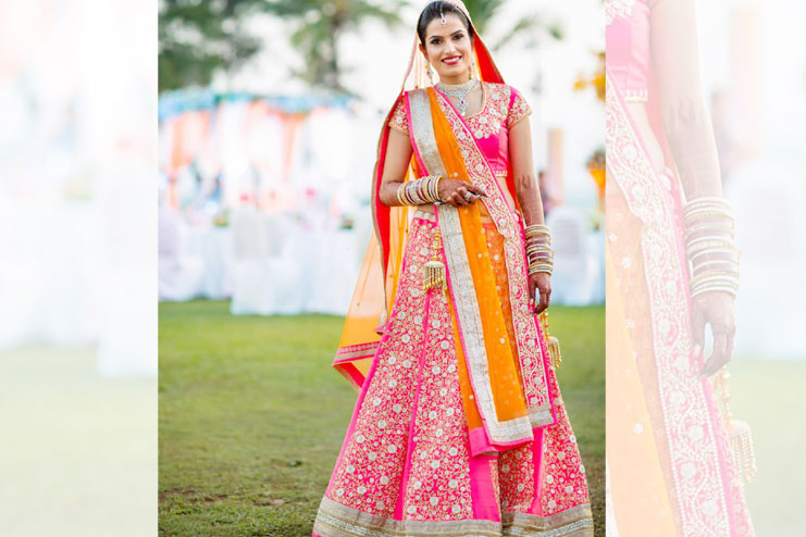 Orange And Pink Neon Lehenga