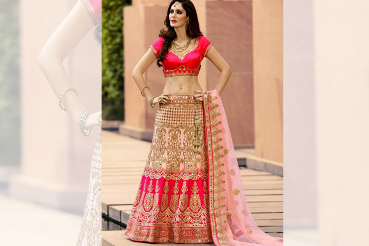 Neon Pink Bridal Lehenga Choli