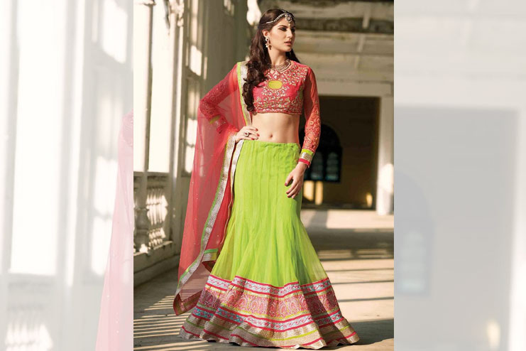 Red And Green Neon Bridal Lehenga