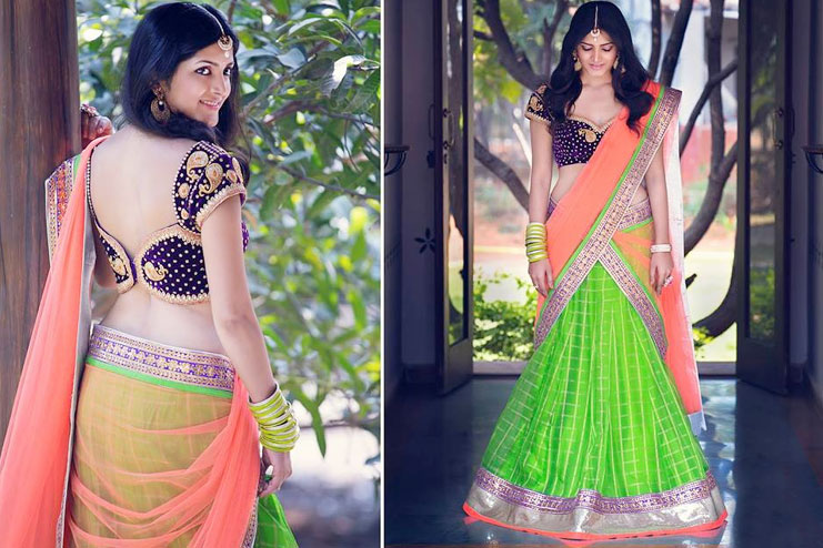 Peach And Green Bridal Lehenga