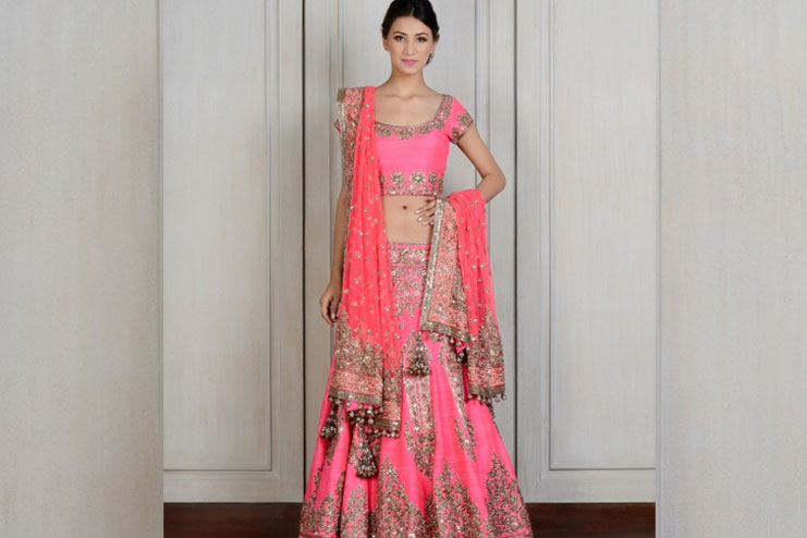 Fluorescent Peach Colored Bridal lehenga