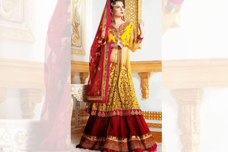 Yellow And Red Neon Bridal Lehenga