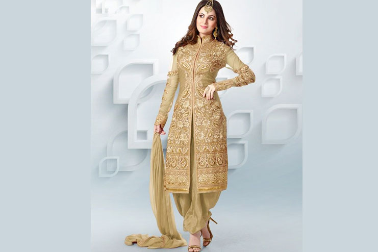 Designer Golden Half-Patiala Suit
