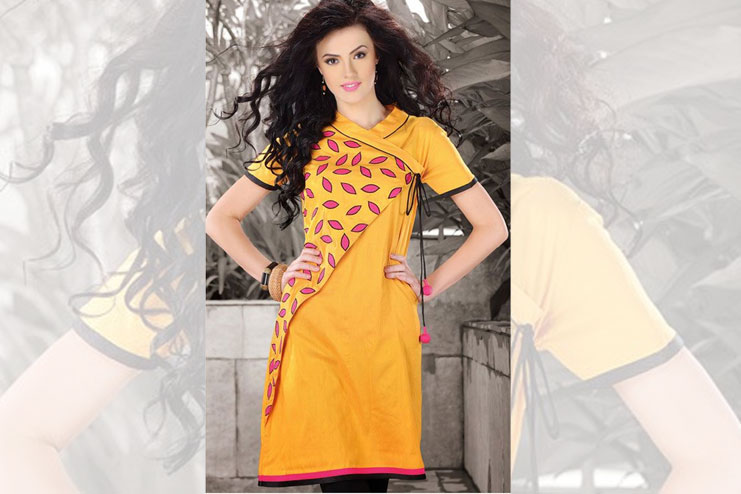 Angrakha Style Bright Yellow Kurti