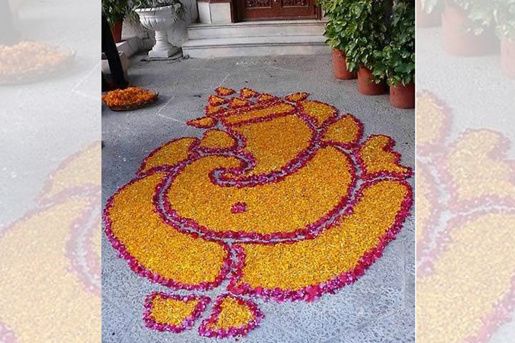 Floral rangoli Ganesh Ji