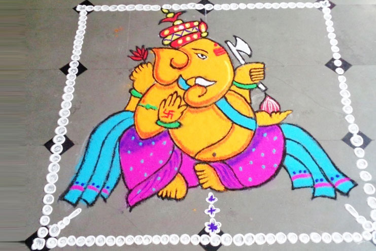big life size rangoli designs here is a perfect ganpati rangoli design they can use for the