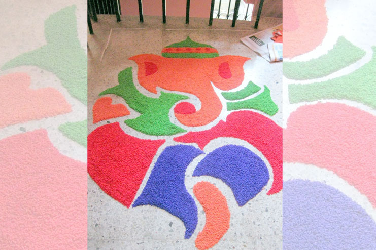 impressions and draw an elaborate rangoli