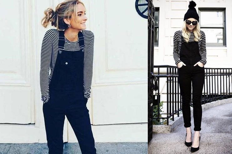 Black Overalls with Stripes