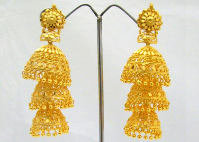 Three layer gold jhumka