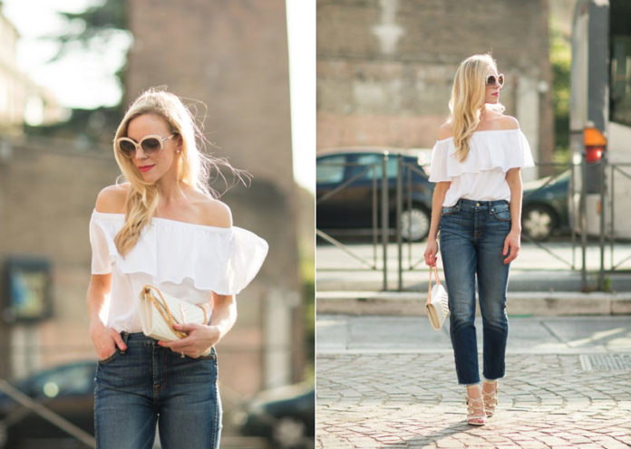 Off-Shoulder White Top With Jeans