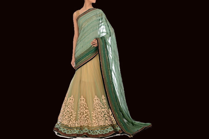 Jade Green Bridal Lehenga Saree