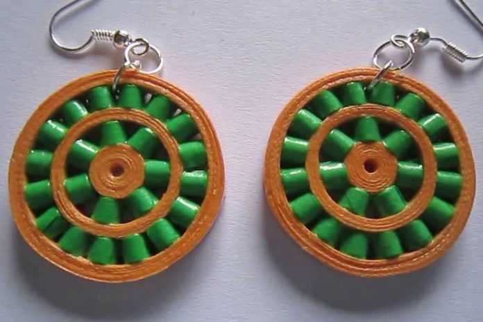 Paper quilling double wheel earrings