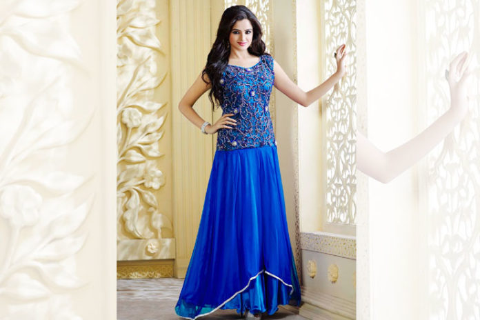 Blue satin gown