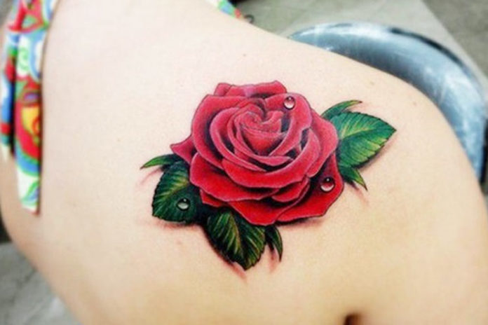 3D red rose tattoo