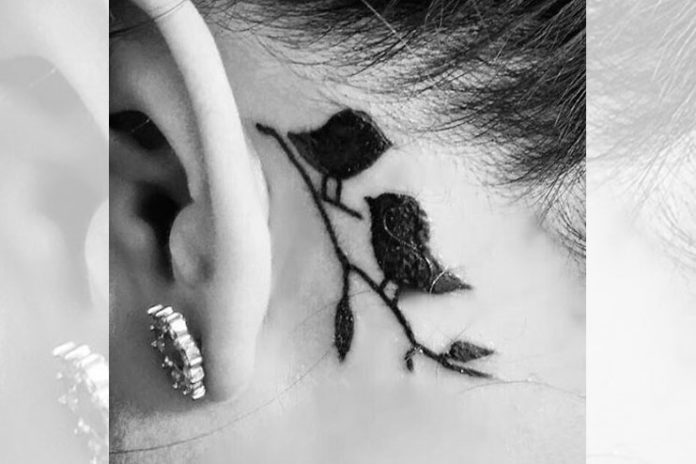 Small love birds on back of an ear