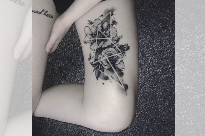 Geometric Rose Dotwork Tattoo