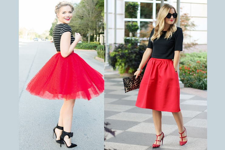 A red flared short Skirt