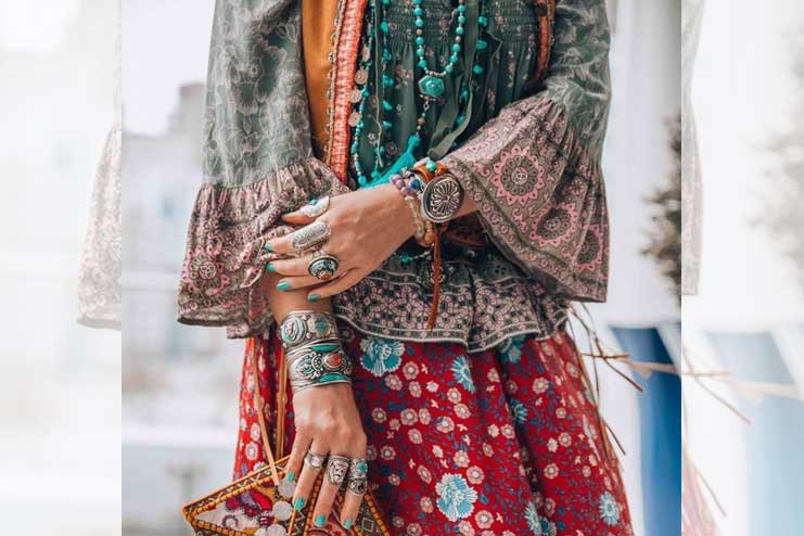 Boho-style-statement-jewelry-with-floor-length-skirts