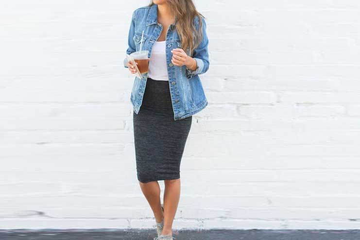 Denim-jacket-with-a-pencil-skirt