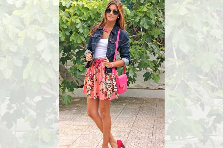 Floral-skirt-and-denim-jacket