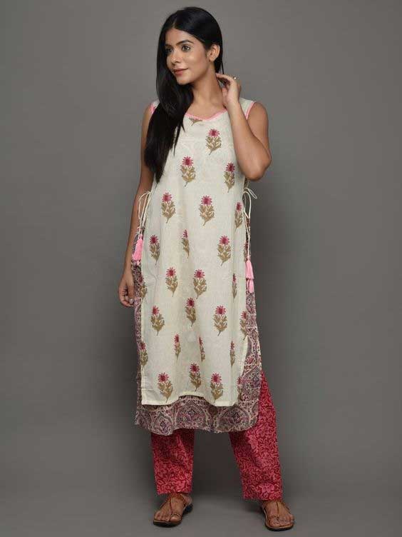 Double layered kurti with a knot