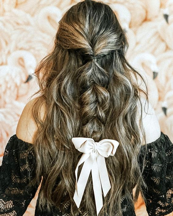 Half Braid Ribbon HairStyle