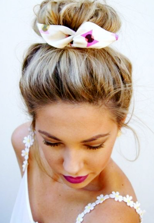 Ribbon Bow Attached to A Bun- Hair Style