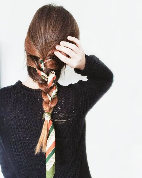 Ribbon In A Messy Braid Hair Style