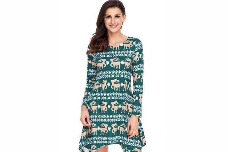 A-green-Christmas-print-dress