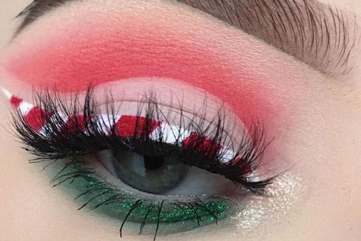 Candy cane eye makeup