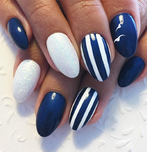 White and blue nail art