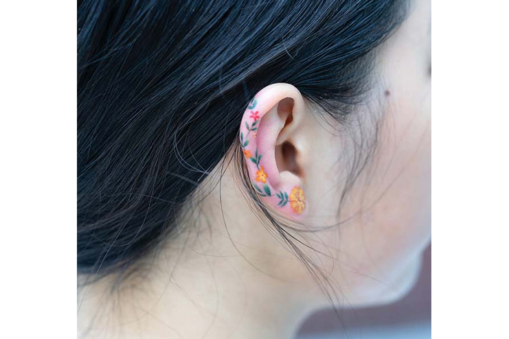 Floral-ear-tattoo