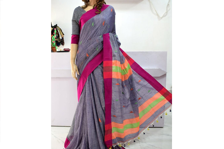 Lenin-Cotton-Saree-with-elbow-length-blouse