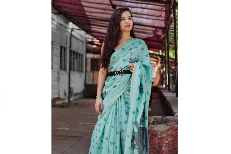 Lenin-cotton-saree-with-belt-style