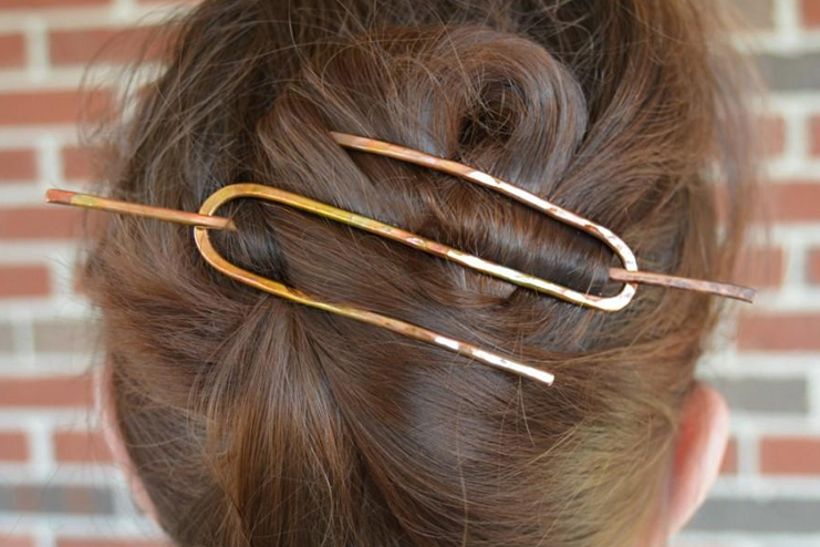 Copper hair bun brass clip