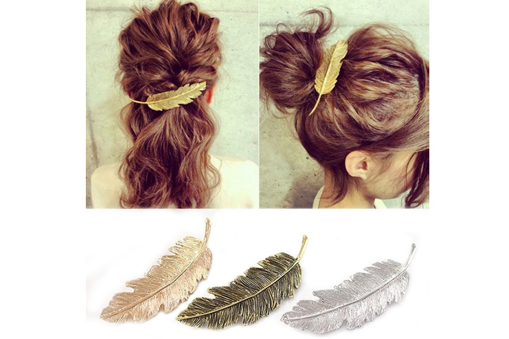 Metal feather hair clip