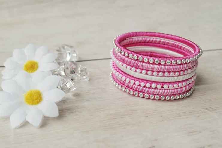 Pink and white silk thread bangles