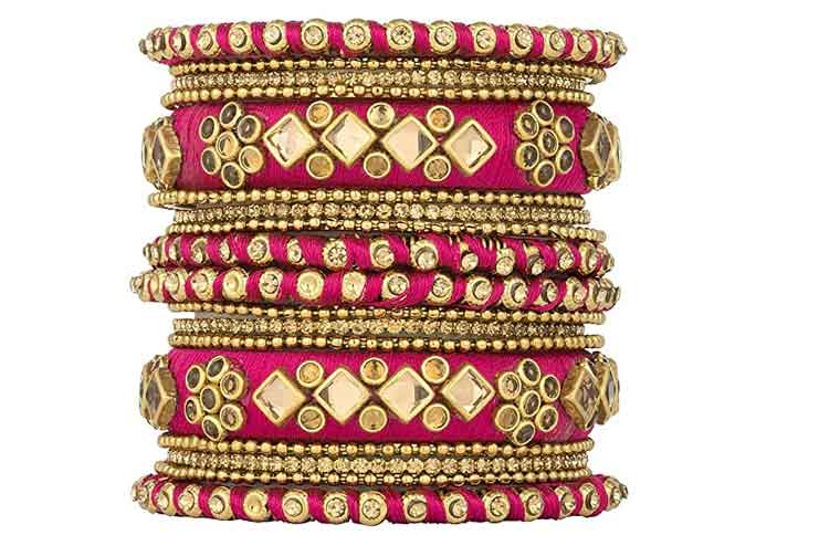 Thread bangles with golden sequins