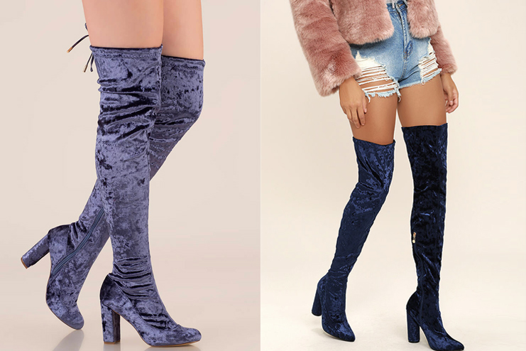Velvet-high-knee-boots