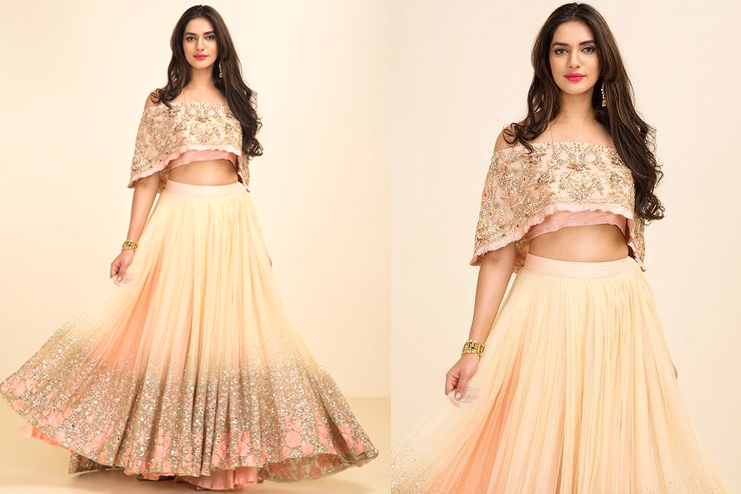 Cape blouse with lehenga