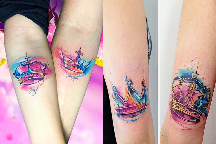 Colour-splash-king-and-queen-tattoo