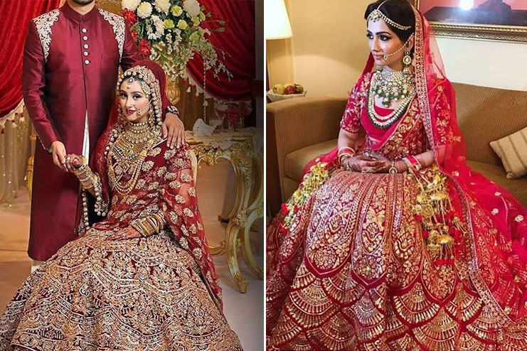 Gold in red bridal lehenga