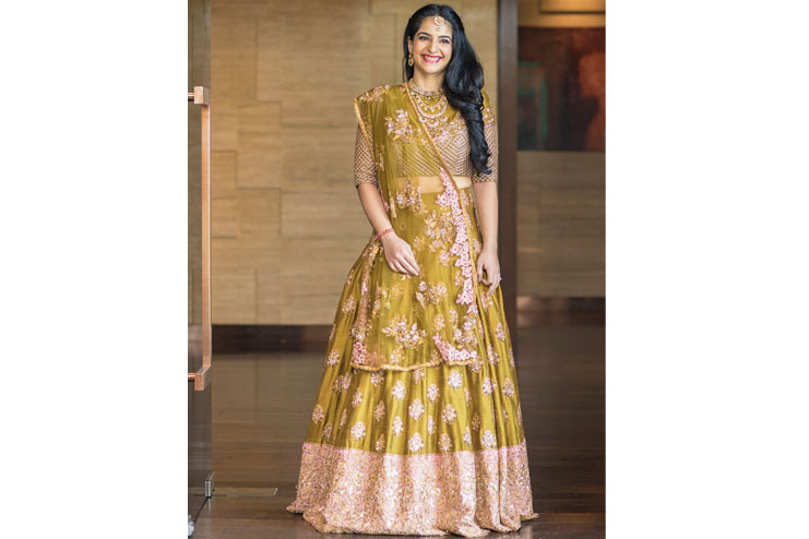 Mustard green bridal lehenga