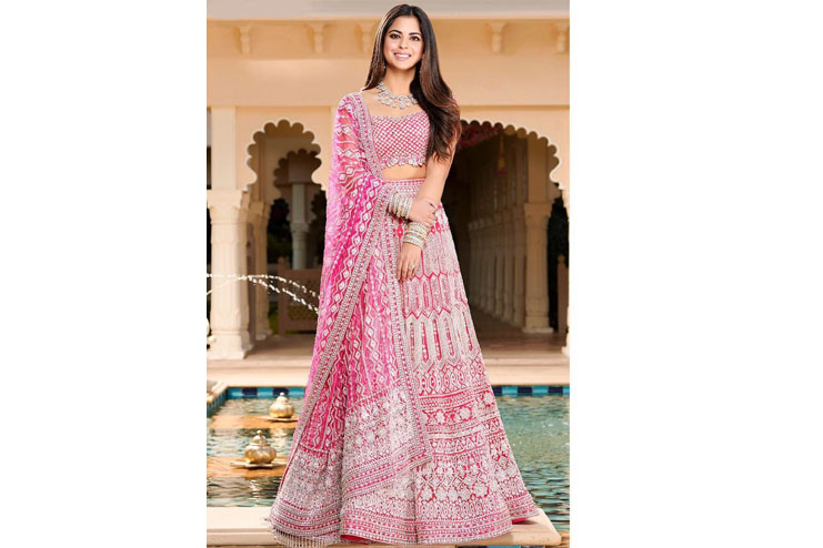 Pink lehenga with silver showering