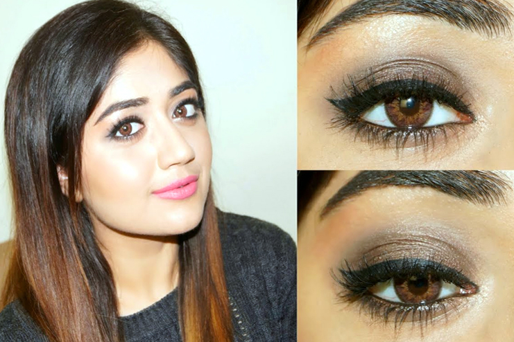 Smokey Eye makeup with peach lips