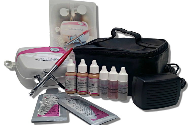 Tickled-Pink-Airbrush-Makeup-Compressor-Kit-with-Light-Shades-Foundation